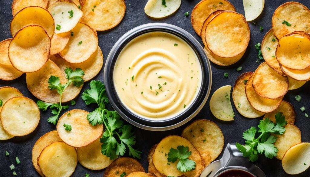 Air fryer potato chips with dipping sauces