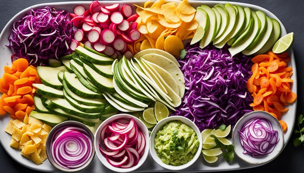 Colorful taco vegetable garnishes