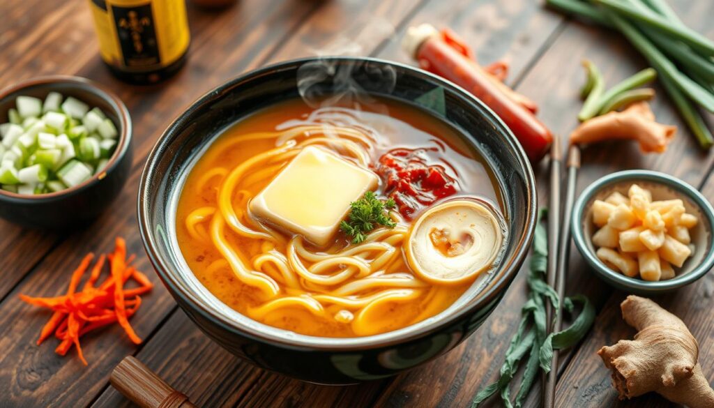 Butter ramen with condiments