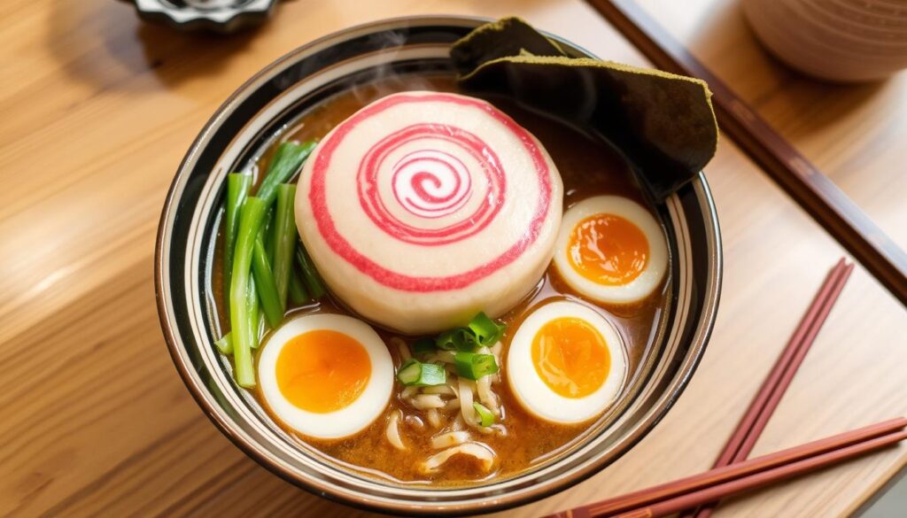 Narutomaki fish cake in ramen