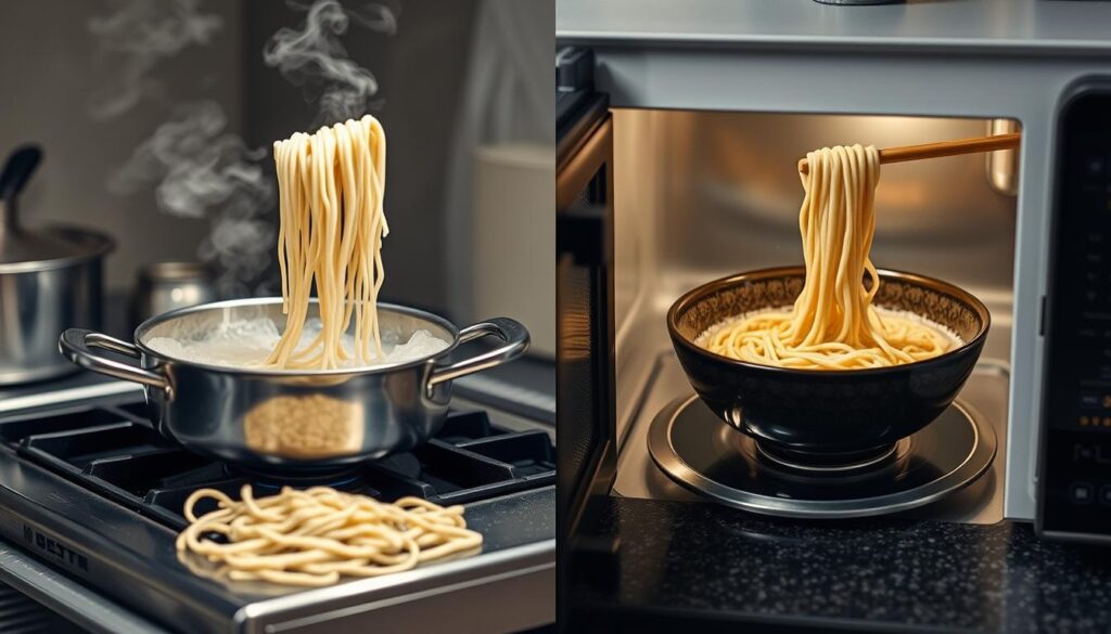 Traditional vs. microwave cooking of soba noodles