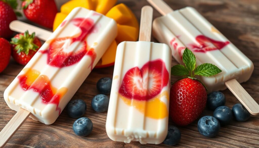 Creamy popsicles with fruit jam