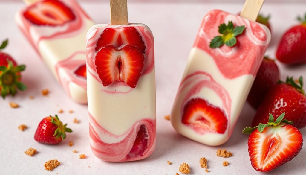 creamy strawberry cheesecake popsicles with no yogurt