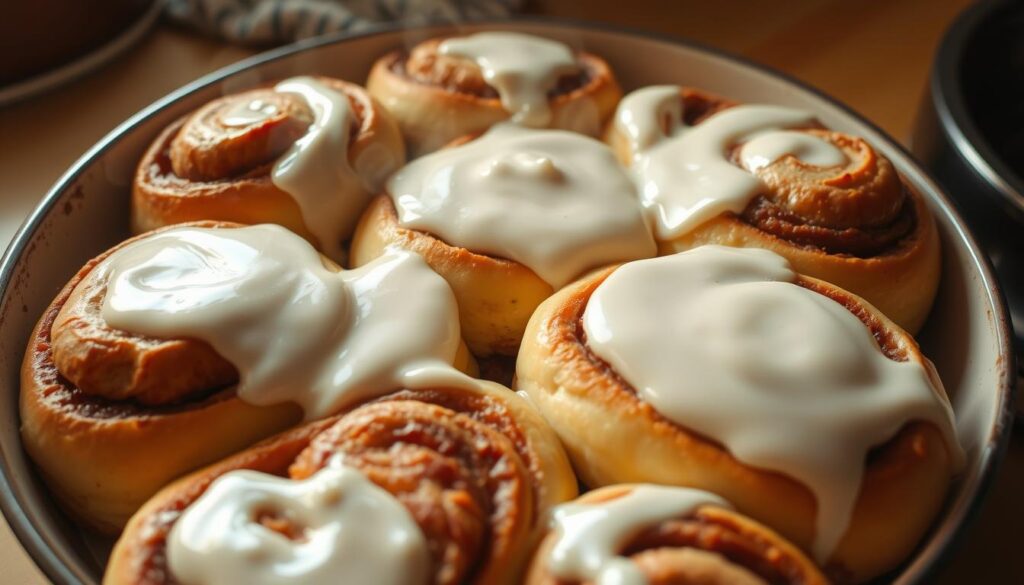 soft cinnamon rolls baked close together