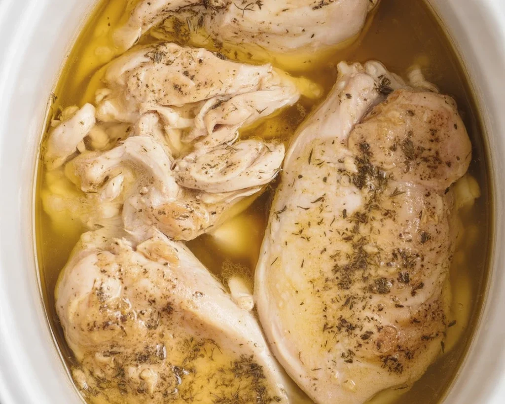 Juicy crockpot chicken breast cooked to perfection in a slow cooker with spices.