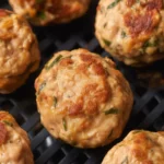 Delicious air fryer turkey meatballs served with marinara sauce.