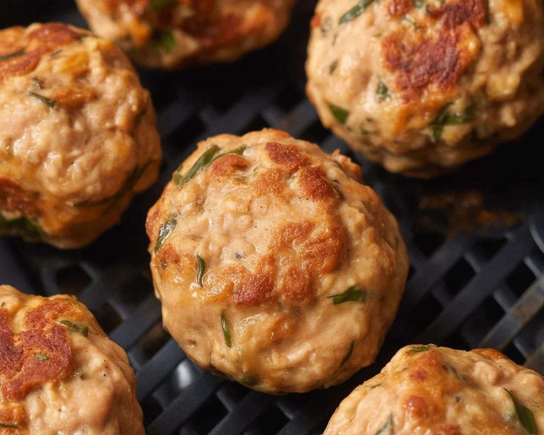 Delicious air fryer turkey meatballs served with marinara sauce.