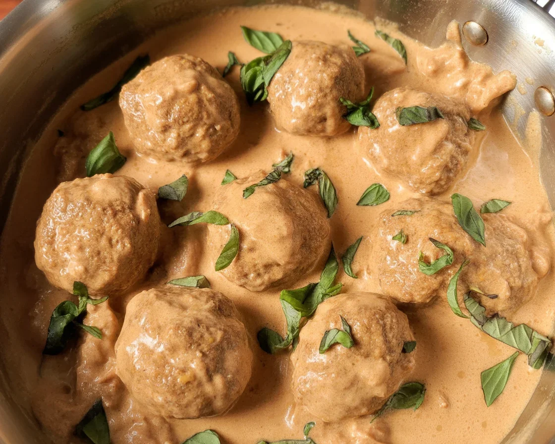 Delicious Marry Me Chicken Meatballs in creamy sun-dried tomato sauce.