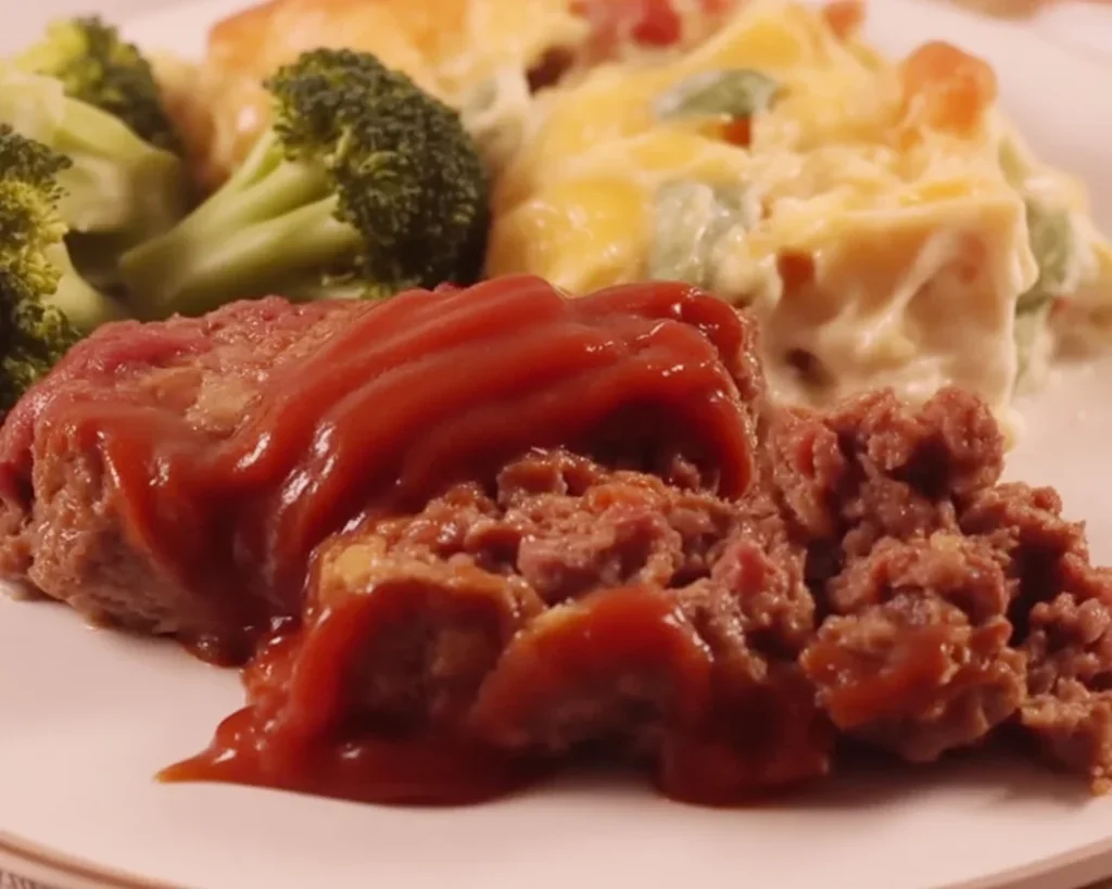 Classic Old-Fashioned Meatloaf served on a plate with sides