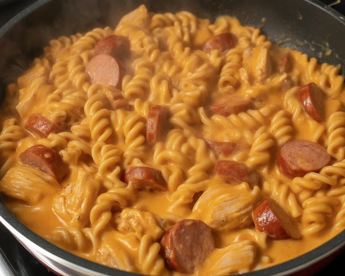 One-Pot Smoky Cheddar Ranch Chicken & Sausage Pasta - a comforting and easy recipe