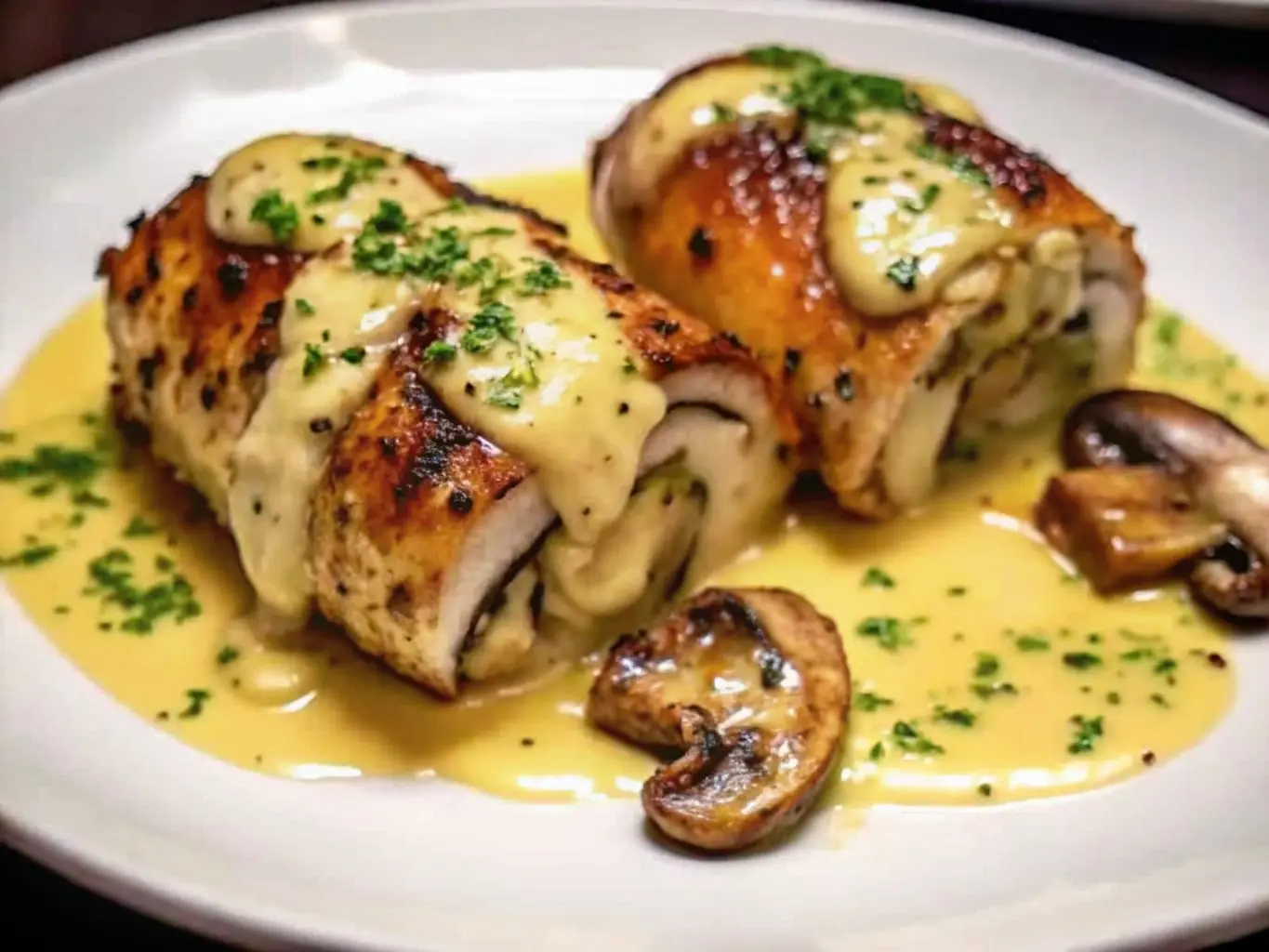 Cheesy Garlic Butter Mushroom Stuffed Chicken