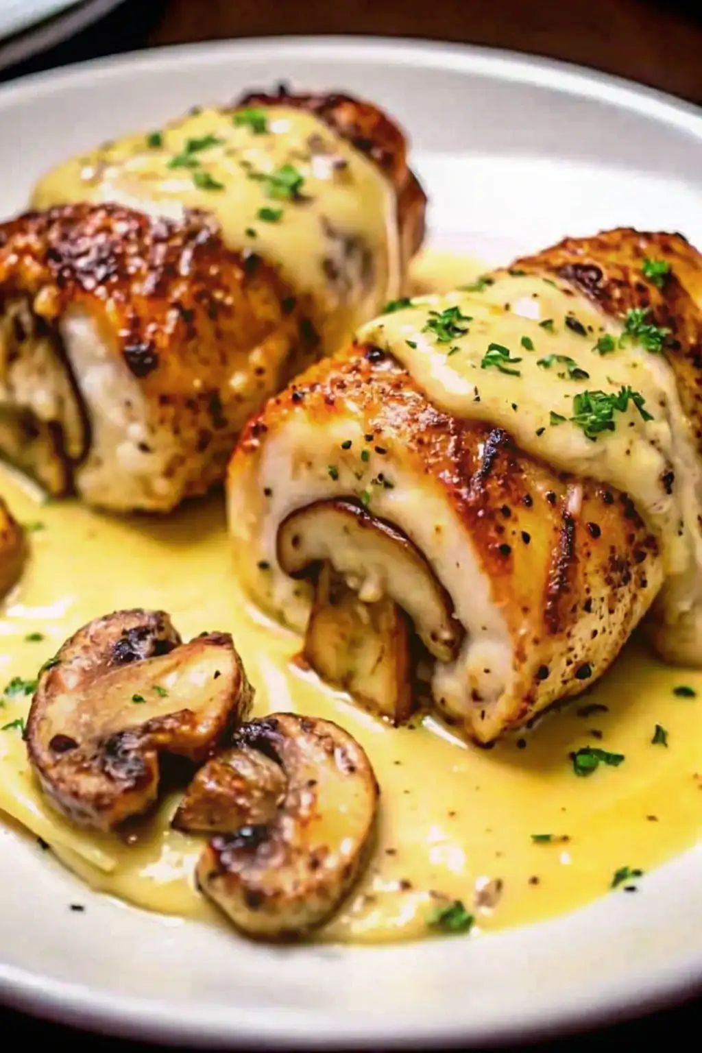 easy Cheesy Garlic Butter Mushroom Stuffed Chicken recipe