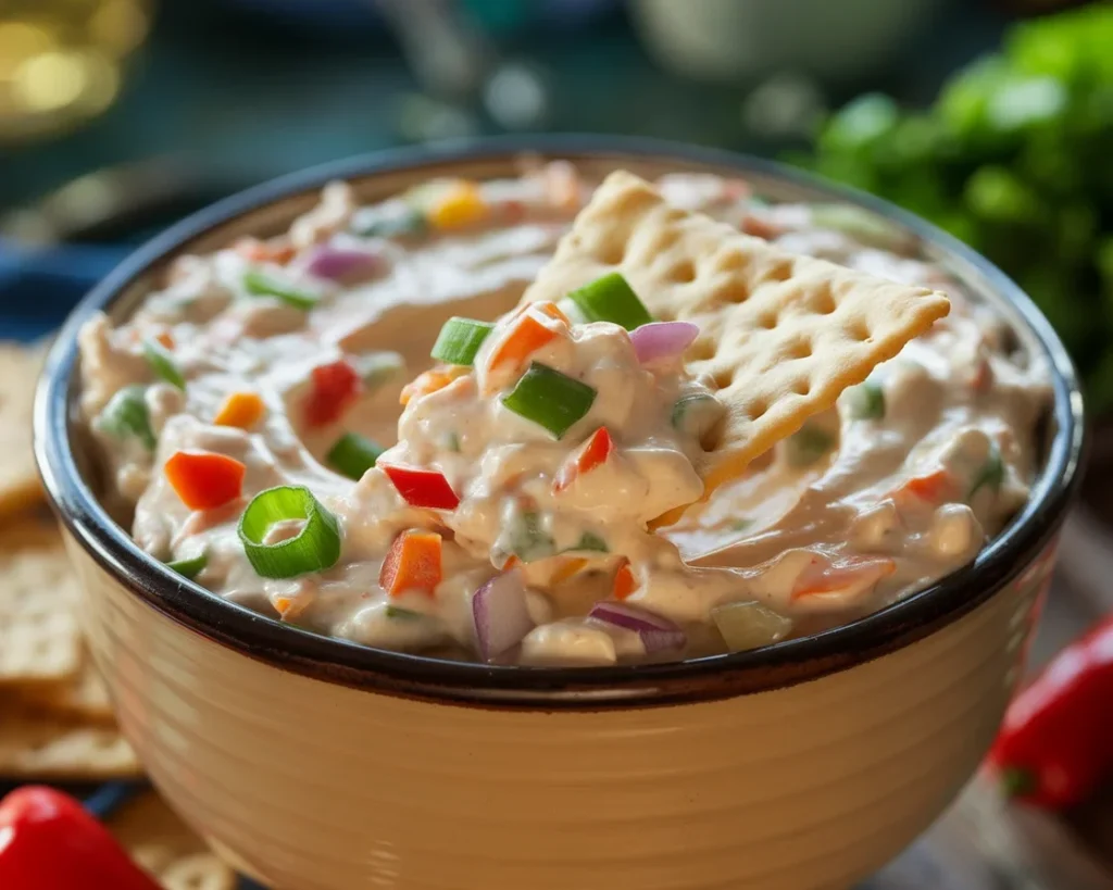 Creamy Boat Dip Rotel Ranch Dip served in a bowl with tortilla chips for dipping.