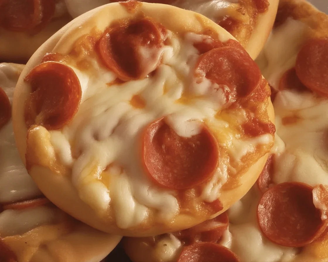 Mini Deep Dish Crescent Roll Pizzas baked in muffin tin with pizza sauce and cheese