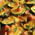 One-Pan Taco Zucchini Skillet with ground beef, zucchini, and bell peppers in a skillet.