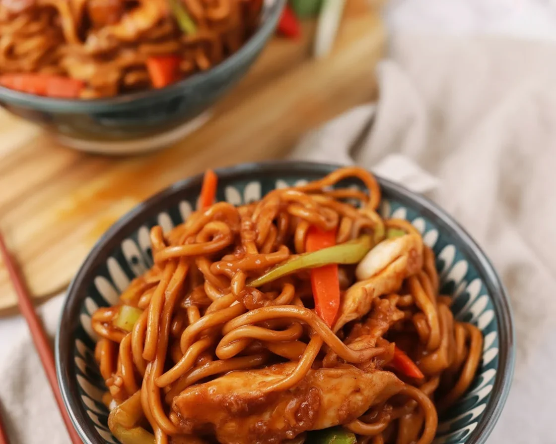 Delicious Chicken Lo Mein with colorful vegetables and savory sauce