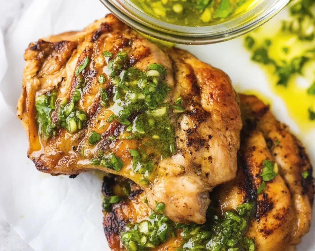 Juicy Chimichurri Chicken Thighs served with flavorful chimichurri sauce