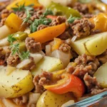 Dolly Parton’s 5-Ingredient Casserole with layers of potatoes, beef, and vegetables.