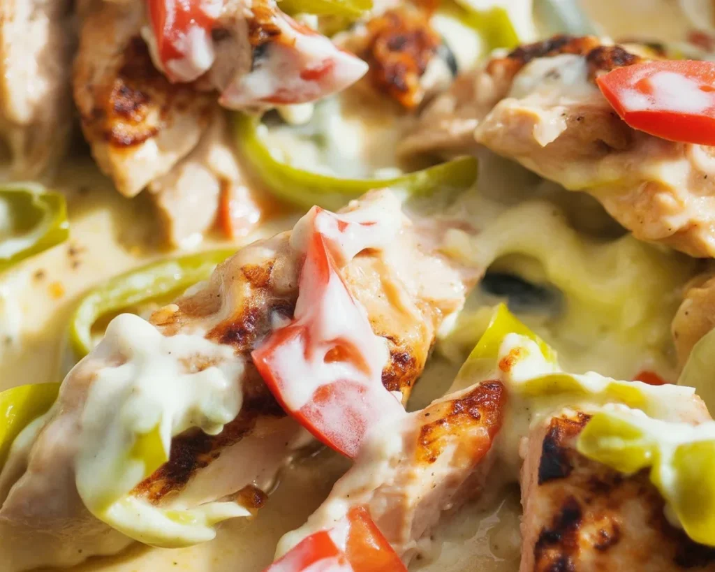 Creamy Pepperoncini Chicken Tender Skillet with rich sauce and tender chicken strips