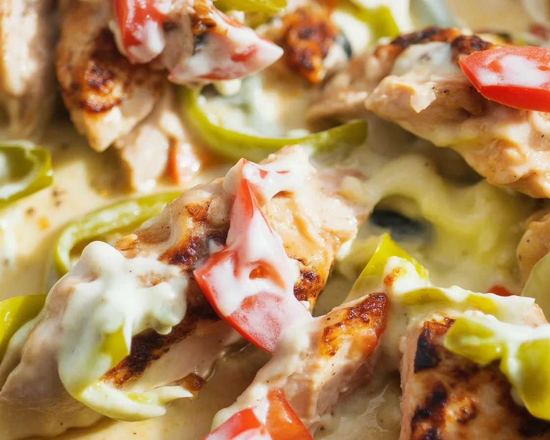 Creamy Pepperoncini Chicken Tender Skillet with rich sauce and tender chicken strips