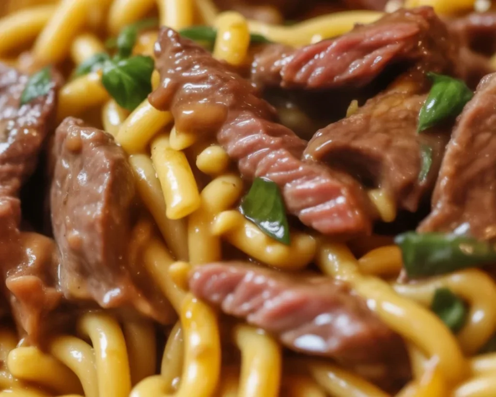 One-Pot Smoky Honey BBQ Steak Pasta with juicy steak and creamy sauce.