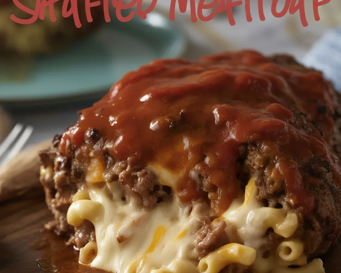 Mac ‘n’ Cheese-Stuffed Meatloaf with cheesy macaroni and savory meatloaf.