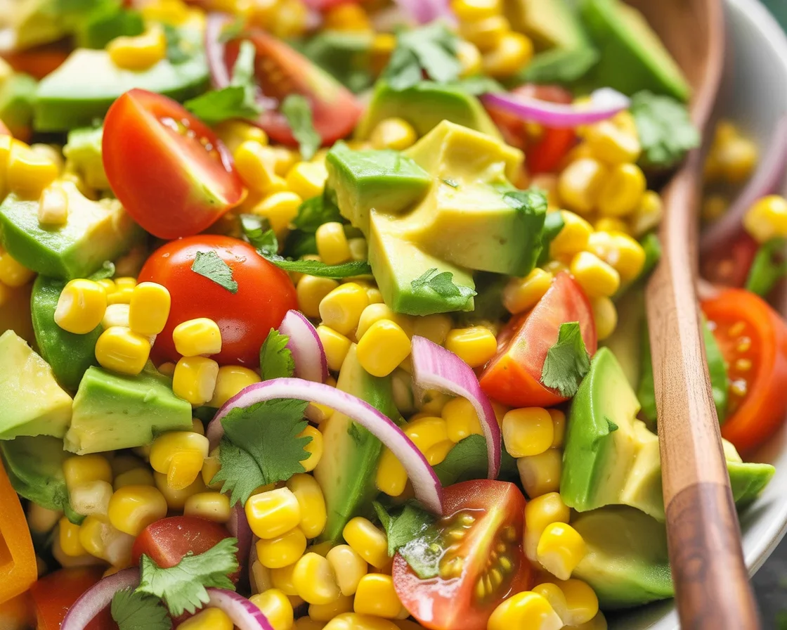 Delicious Avocado Corn with Cilantro salad showcasing vibrant ingredients.