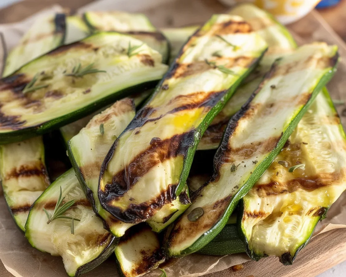 Chili-lime Grilled Zucchini Tacos topped with avocado and fresh lime.