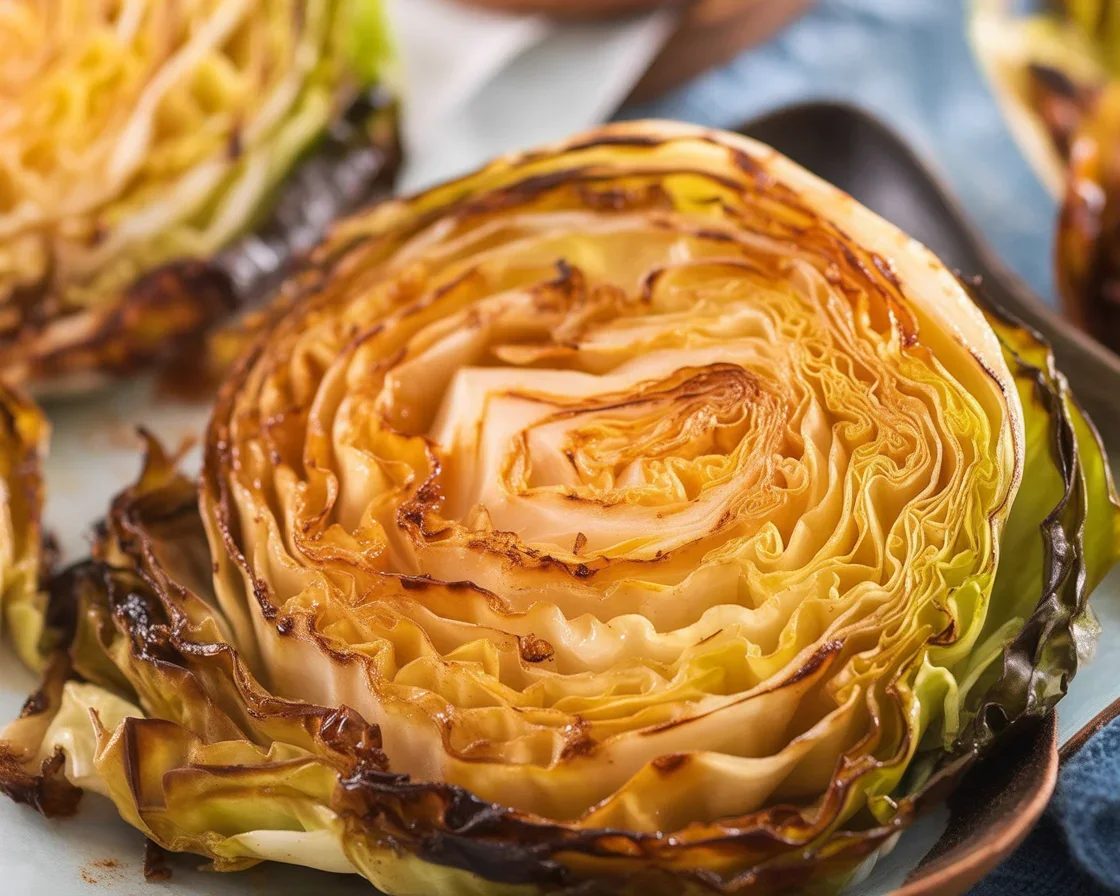Delicious roasted cabbage steaks with crispy edges and tender centers.