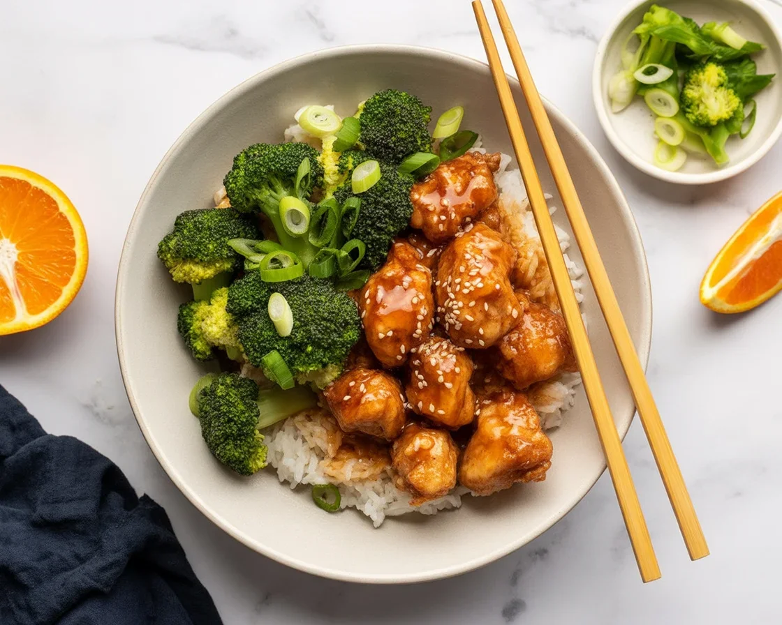 Crispy Orange Chicken with Tangy Citrus Glaze served on a plate with garnish