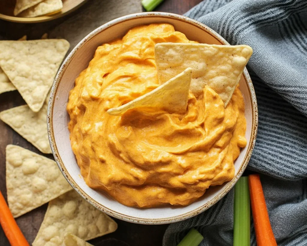 Delicious Crockpot Buffalo Chicken Dip served with chips for a perfect party appetizer.