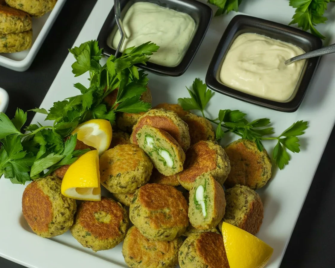Falafel Balls with Tahini Sauce served in a lunch box, healthy and delicious.