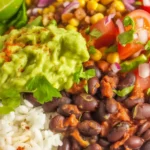 Vegan Burrito Bowl with Sautéed Mushrooms, black beans, and fresh salsa
