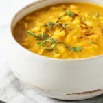 Bowl of Hearty Cabbage and Chickpea Soup filled with fresh vegetables and spices.