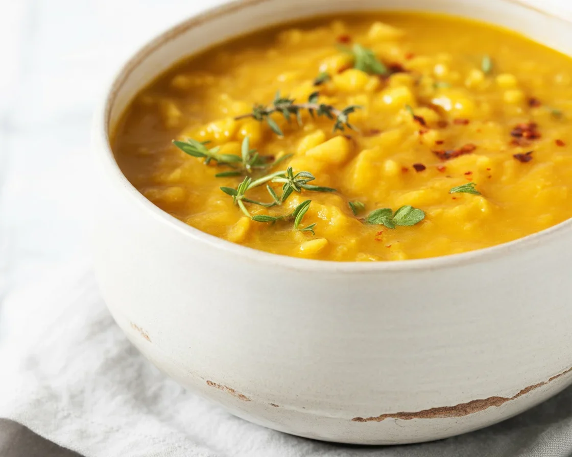 Bowl of Hearty Cabbage and Chickpea Soup filled with fresh vegetables and spices.