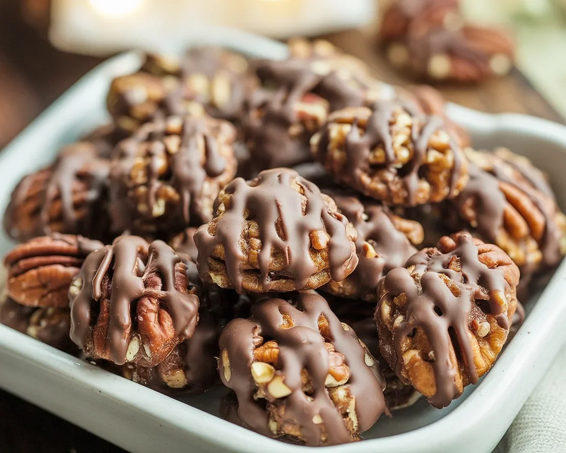Delicious New Orleans Pecan Clusters made with pecans and creamy chocolate.