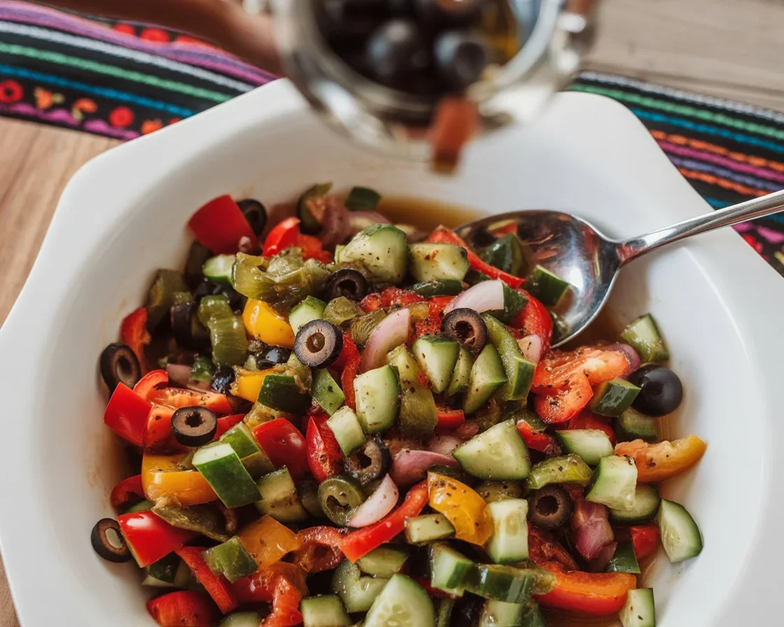 Zesty Grilled Cactus Salad (Ensalada de Nopales) with fresh ingredients and vibrant colors.